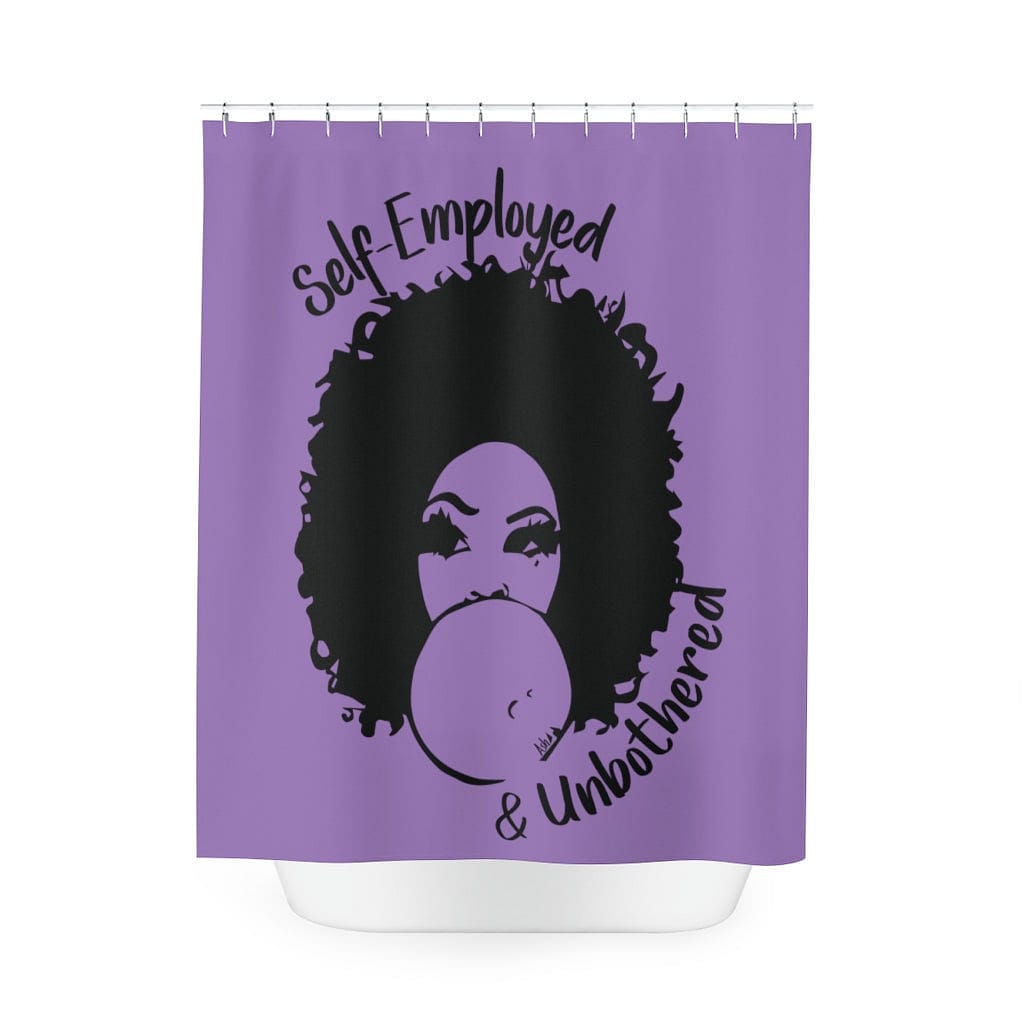 Self-Employed & Unbothered Polyester Shower Curtain - Deep Purple - Entrepreneur Life